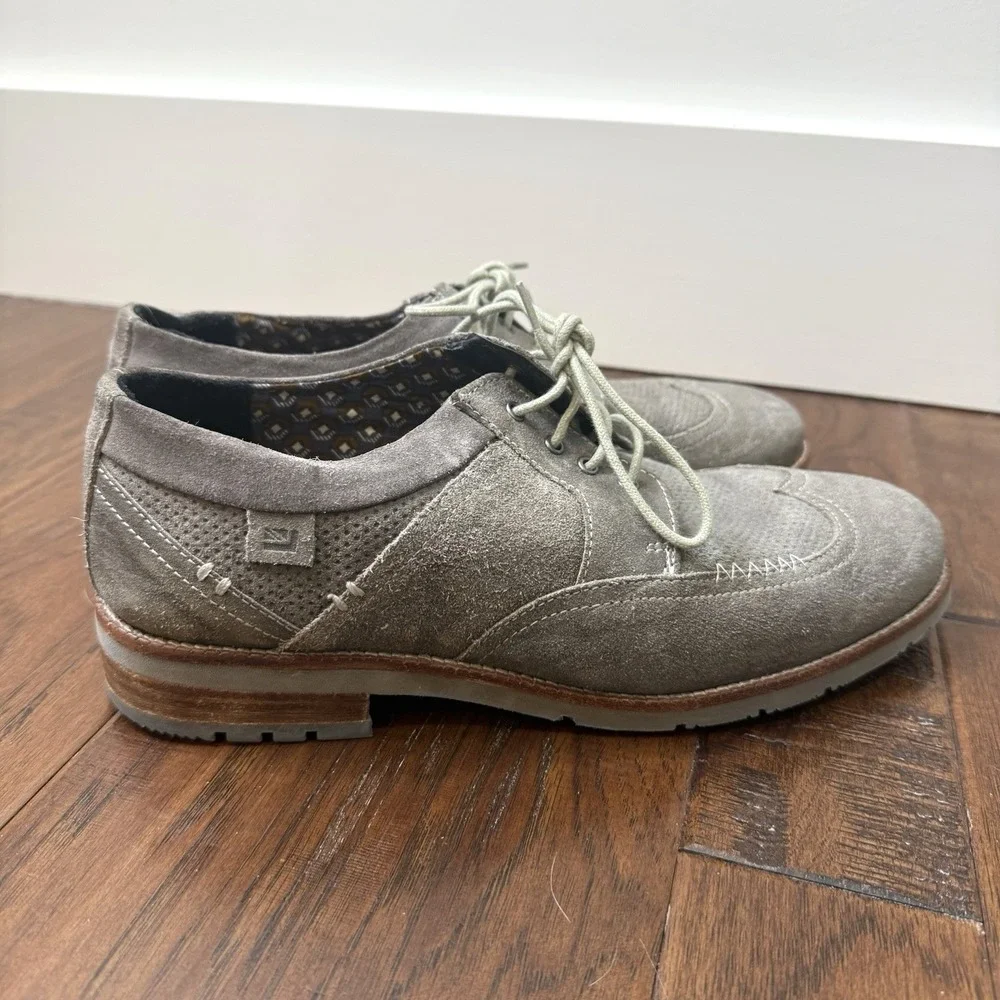 Ben Sherman Oxford Leather Wingtip Derby Dress Shoes Mens 8.5 Brown Office Suede